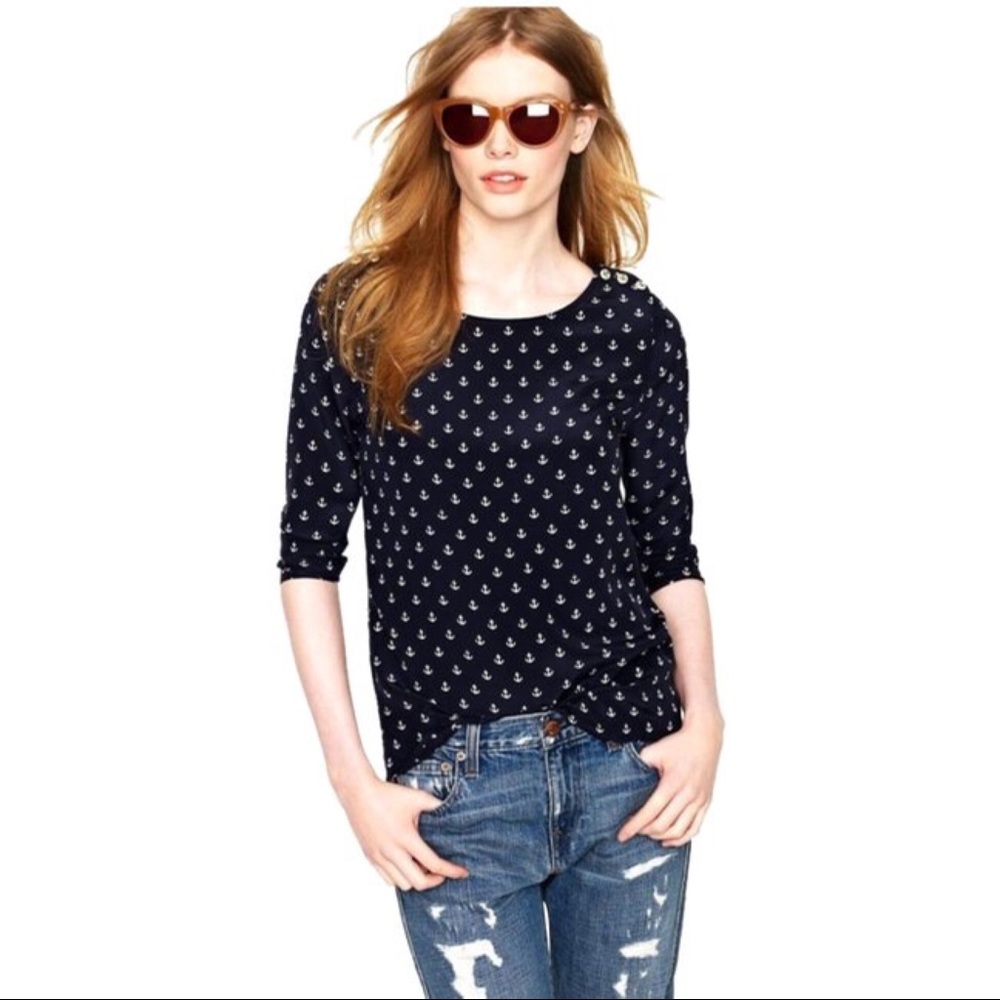 J. Crew 100% Silk Anchors Away Blouse - Size 2